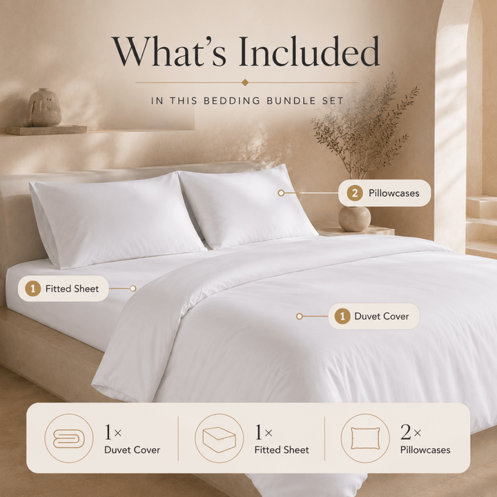 Ackly Bamboo - White Duvet Cover, Fitted Sheet & Pillowcases Set - SHEET STORY - 2