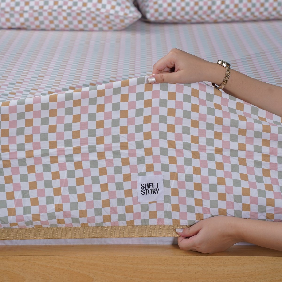 Ella Cotton - Gems Checkerboard Fitted Sheet - SHEET STORY - 6