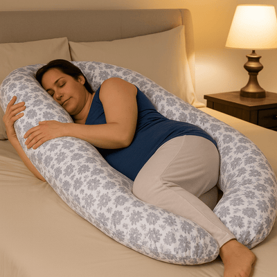 12 Ft Maternity Pillow And Case - Grey Floral - SHEET STORY - 1