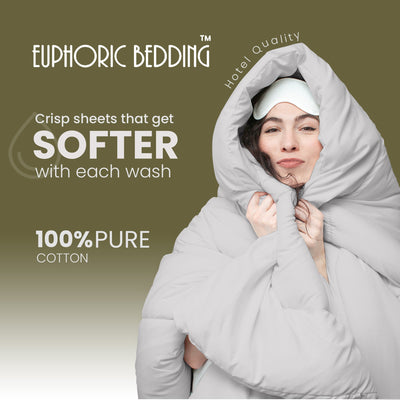 Pure Egyptian Cotton Duvet Cover Bed Set in Light Grey