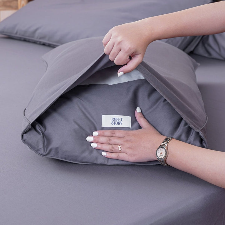 Ackly Bamboo - Charcoal Pillowcases Pair - SHEET STORY - 2