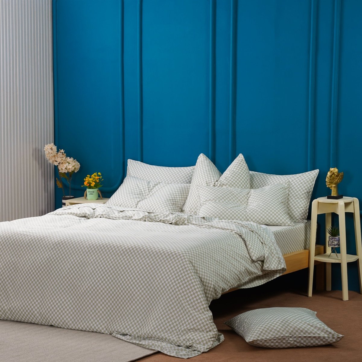 Ackly Bamboo - Sage Checkerboard Bedding Set - SHEET STORY - 1
