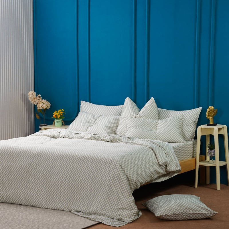 Ackly Bamboo - Sage Checkerboard Bedding Set - SHEET STORY - 1