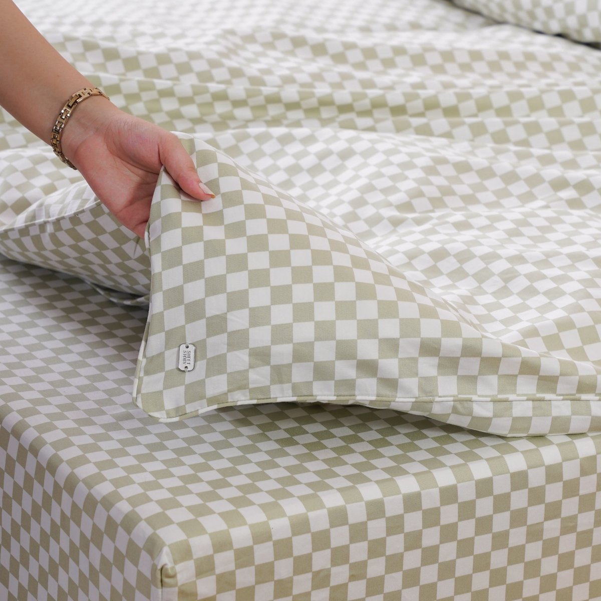 Ackly Bamboo - Sage Checkerboard Duvet Cover - SHEET STORY - 3