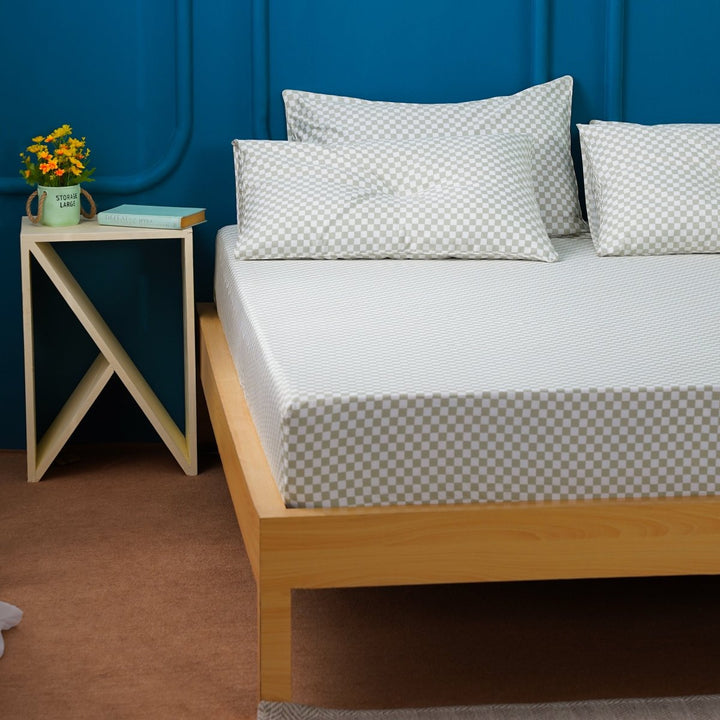 Ackly Bamboo - Sage Checkerboard Fitted Sheet - SHEET STORY - 1