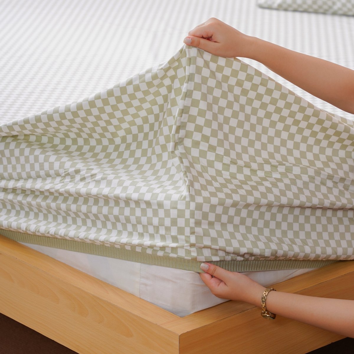 Ackly Bamboo - Sage Checkerboard Fitted Sheet - SHEET STORY - 4