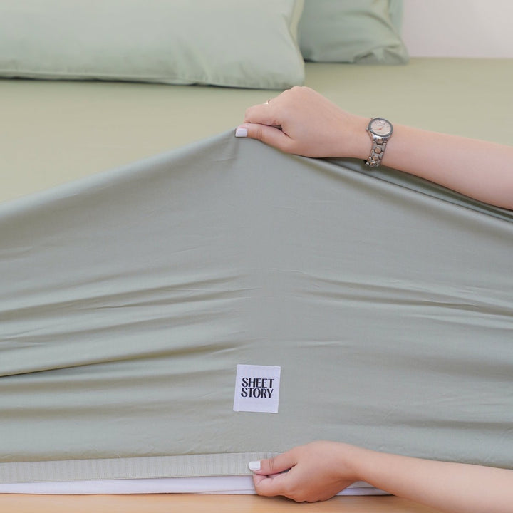 Ackly Bamboo - Sage Green Duvet Cover, Sheet & Pillowcases Set - SHEET STORY - 4