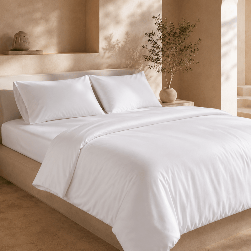 Ackly Bamboo - White Duvet Cover, Fitted Sheet & Pillowcases Set - SHEET STORY - 1