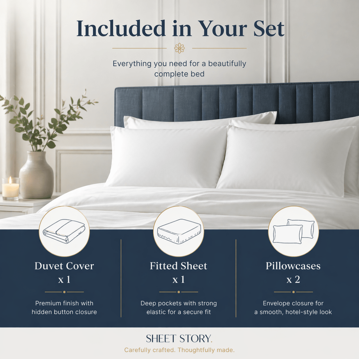 Ackly Bamboo - White Duvet Cover, Sheet & Pillowcases Set - SHEET STORY - 2