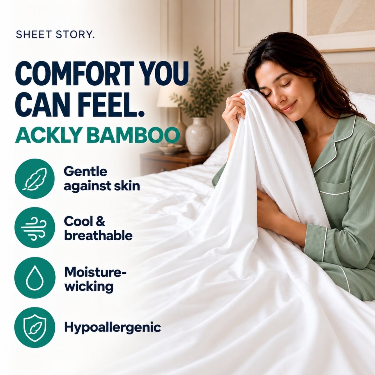 Ackly Bamboo - White Fitted Sheet - SHEET STORY - 6