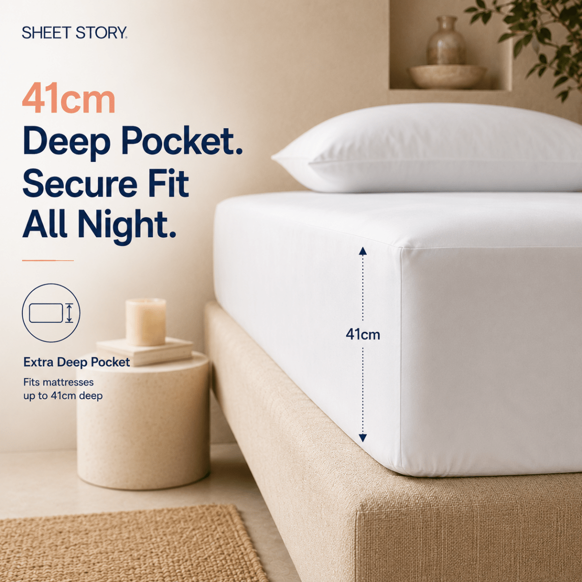 Ackly Bamboo - White Fitted Sheet - SHEET STORY - 5