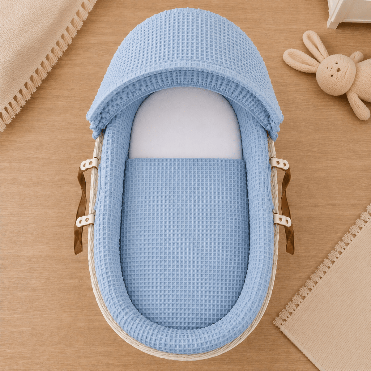 Blue Waffle Moses Basket Bedding Set (Basket Not Included!) - SHEET STORY - 1