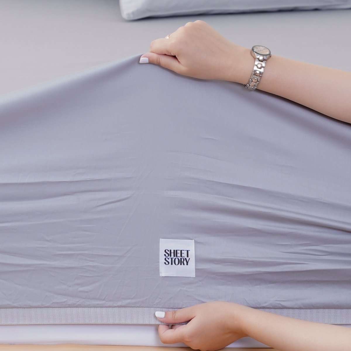 Ella Cotton - Dove Grey Fitted Sheet - SHEET STORY - 3