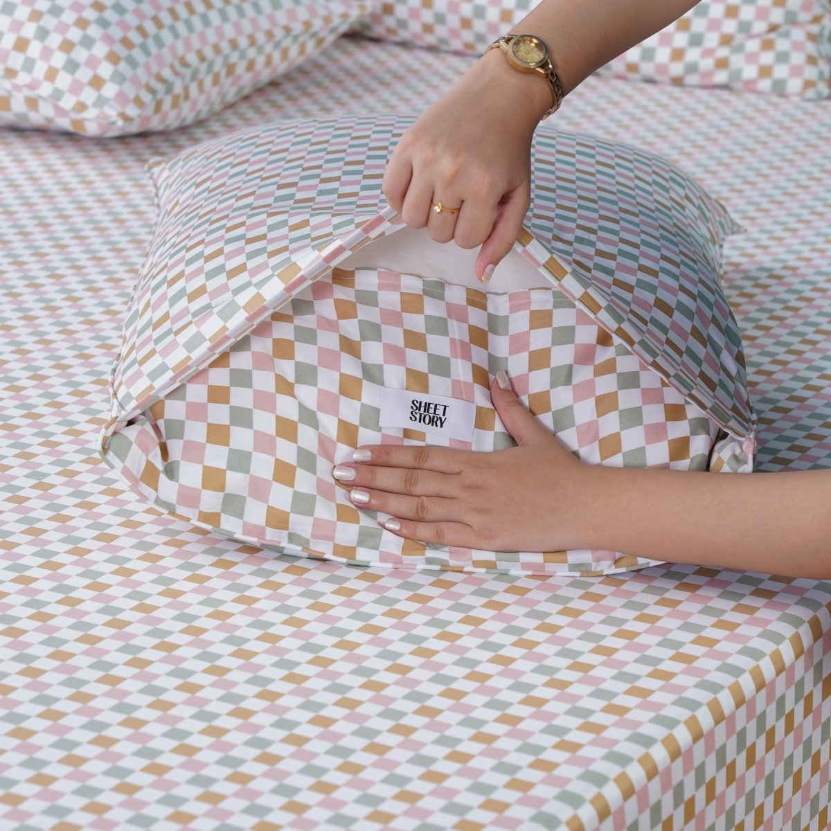 Ella Cotton - Gems Checkerboard Bedding Set - SHEET STORY - 4