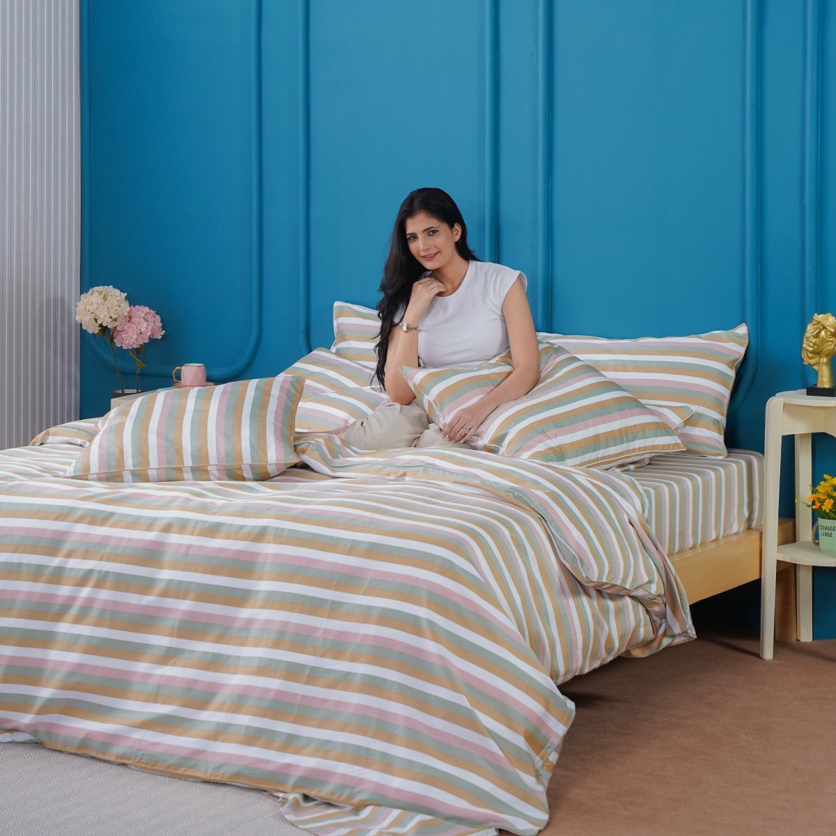 Ella Cotton Serene Striped Full Bedding Set