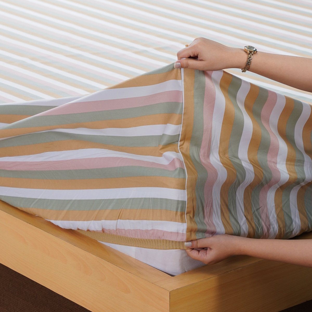 Ella Cotton - Serene Stripe Fitted Sheet - SHEET STORY - 4