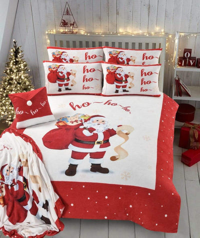Father Christmas Bedding - Teddy Fleece Duvet Set Luxurious Reversible Faux Fur - SHEET STORY - 1
