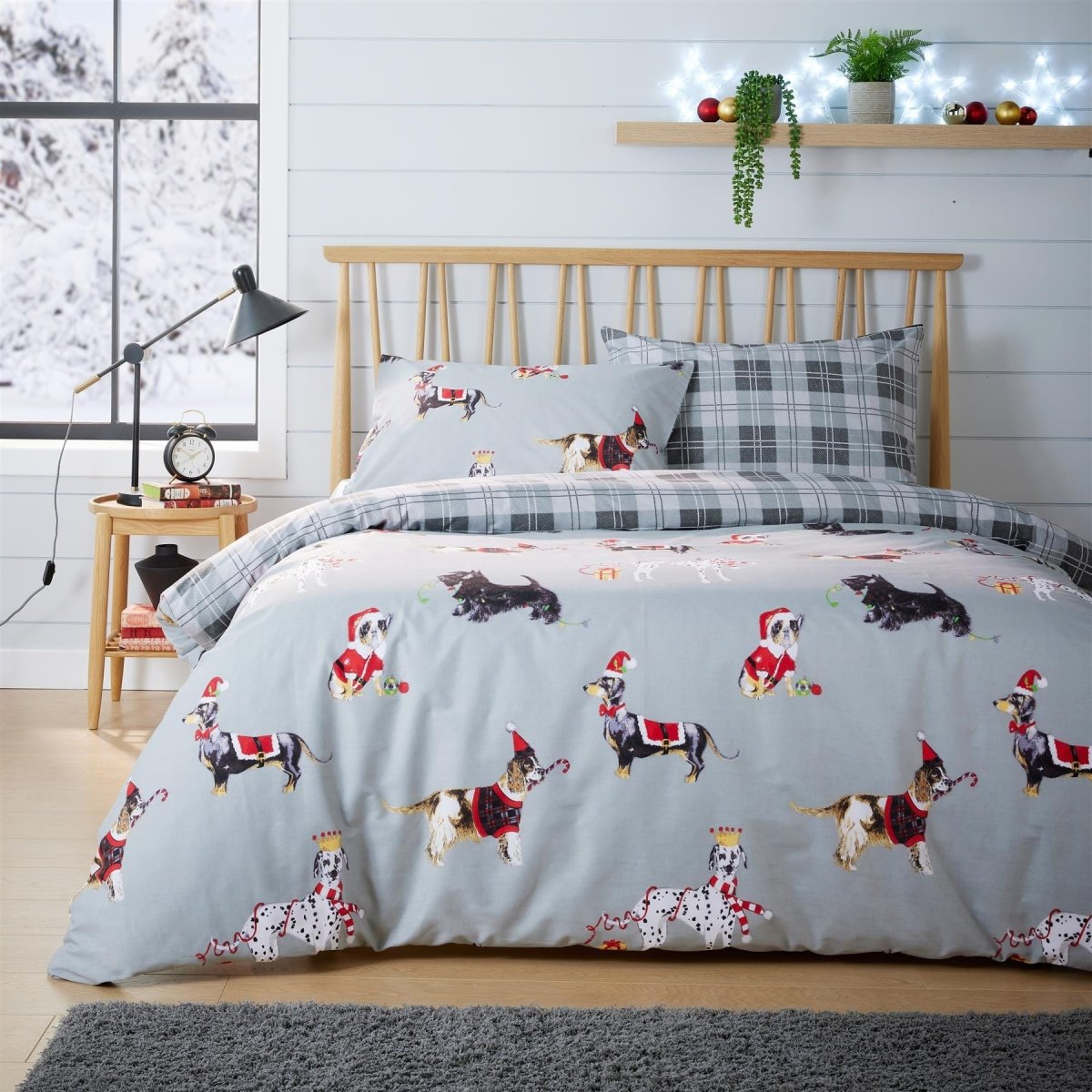 Festive Christmas Dogs Bedding - Reversible Duvet Cover Set - SHEET STORY - 3