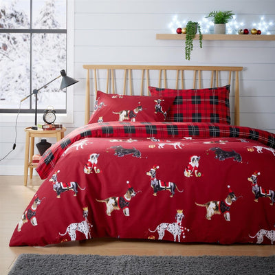 Festive Christmas Dogs Bedding - Reversible Duvet Cover Set - SHEET STORY - 1