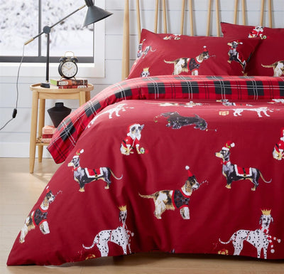 Festive Christmas Dogs Bedding - Reversible Duvet Cover Set - SHEET STORY - 2