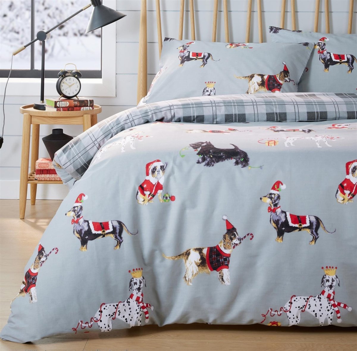 Festive Christmas Dogs Bedding - Reversible Duvet Cover Set - SHEET STORY - 4