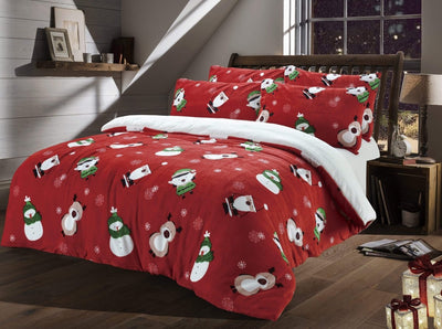 Festive Christmas Reversible Teddy Fleece Duvet Set with Faux Fur - SHEET STORY - 1