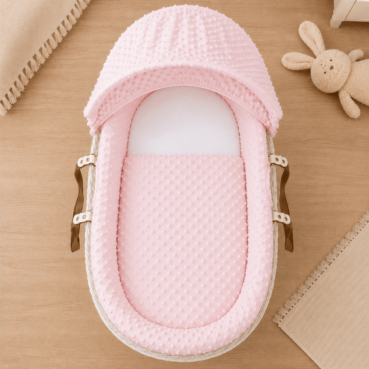 Pink Dimple Moses Basket Bedding Set (Basket Not Included!) - SHEET STORY - 1